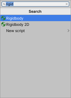 选中“ RigidBody组件”后激活“添加组件”选项