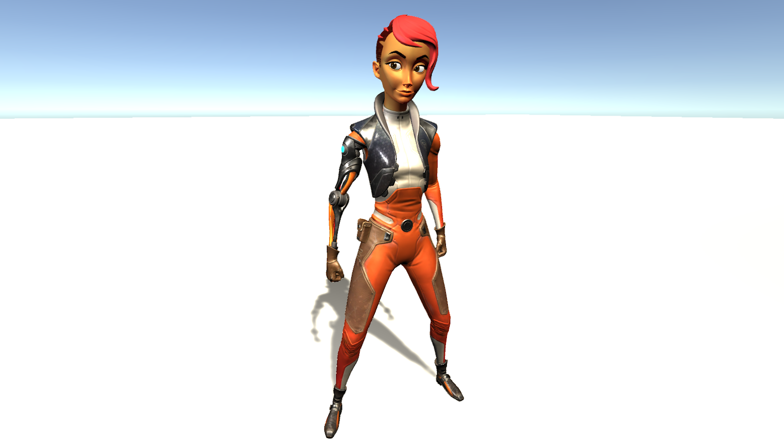 最终的3D模型角色在白色平面上以站立状态站立。